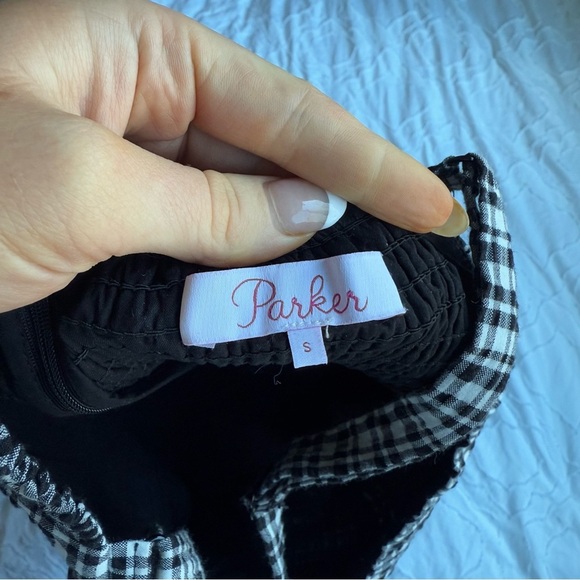 Parker Black and White Plaid Cinched Bow Adjustable Straps Mini Dress - Picture 5 of 5